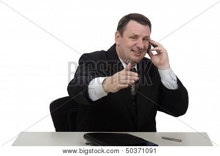 Positive Corporate Officer Communicating On Mobile Phone