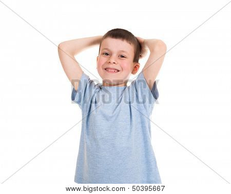 boy put his hands behind his head