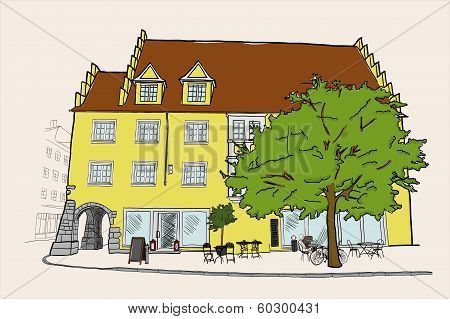 urban sketch of an old building in Lindau, Germany