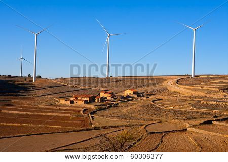 Maestrazgo in Castellon Windmills with traditional rural life at spain