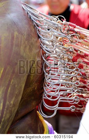 Penang, Malaysia - January 17: Hindu Devotee Carries Kavadi Himself In Thaipusam Festival On January