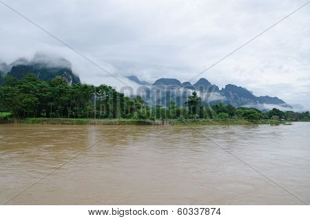 asian urban landscape,Vangvieng, Laos