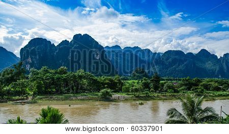 asian urban landscape,Vangvieng, Laos