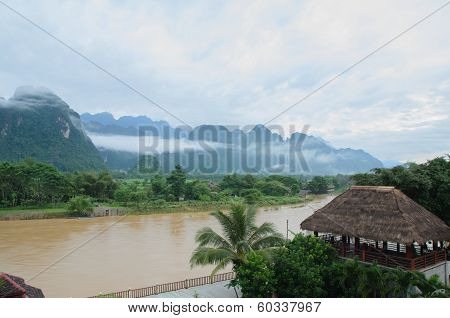 asian urban landscape,Vangvieng, Laos