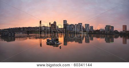Sunset Over Willamette River In Portland