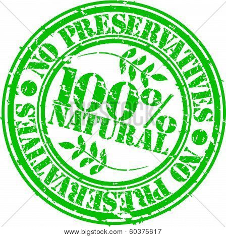 Grunge no preservatives 100 percent natural rubber stamp, vector illustration