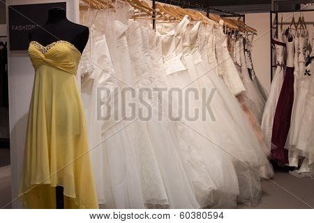 Wedding Dresses On Display At Mipap Trade Show In Milan, Italy