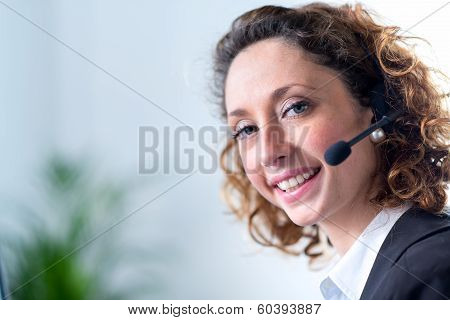 portrait of a beautiful young woman telephone operator