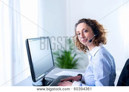 portrait of a beautiful young woman telephone operator