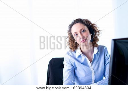 portrait of a beautiful young woman telephone operator