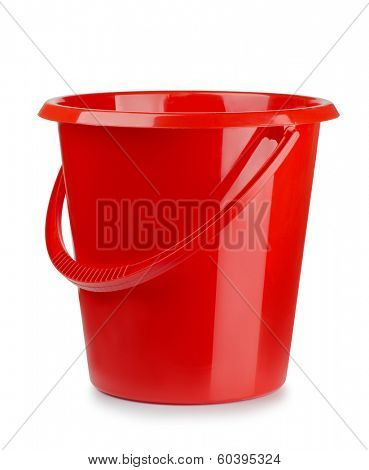 Red plastic bucket isolated on white