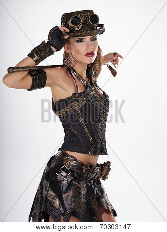 Steampunk woman golf player