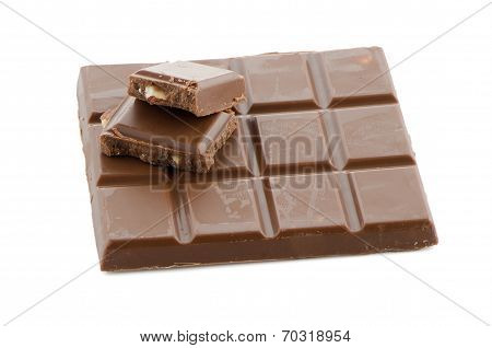Closeup Detail Of Chocolate With Almods Parts