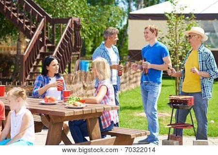 Relatives spending time together in summer