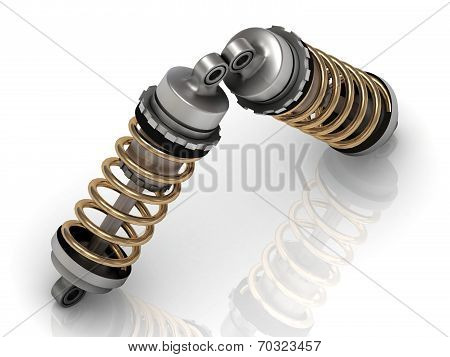 Two Automotive Shock Absorber With Golden Springs