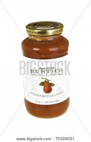 West Point - August 17, 2014: 25 oz jar of Trader Giotto's brand Rustico Southern Italian style pasta sauce