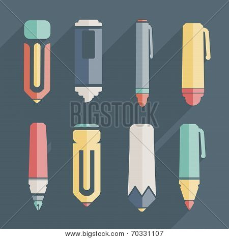 Icon Stationery And Brushes Of Color Set