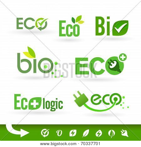 Set of green icons on the white background. Bio - Ecology - Green - Renewable icon set