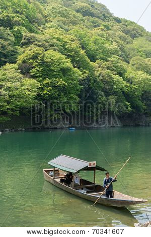 KYOTO, JAPAN - APRIL 26th  : The ferry of  Hozu(Katsuragawa) River  in Arashiyama in Kyoto, Japan on 26th April 2014.