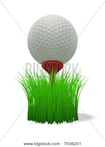 Golf bola no Tee vermelho - com grama