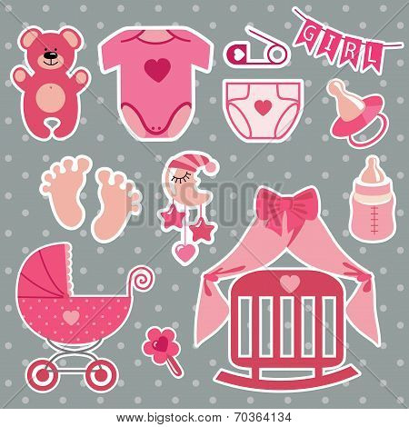 Cute scrapbooking elements for newborn baby girl