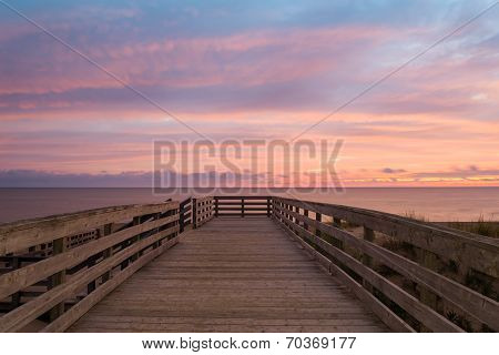 Boardwalk On Beach At The Crack Of Dawn