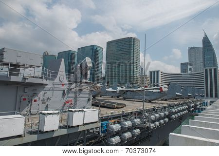 HONG KONG, CHINA - Sept 18:The U.S. amphibious assault ship USS Bonhomme Richard pulled in Hong Kong waters on Sept 18,2013 to get replenishment.Commissioned in 1998, the 40,500-ton vessel.