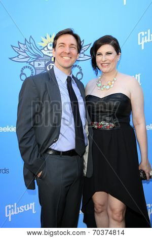 LOS ANGELES - AUG 17:  Jim McMahon, Stephanie Thorpe at the 2nd Annual Geeky Awards at Avalon on August 17, 2014 in Los Angeles, CA