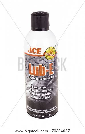 West Point - August 17, 2014: Can of Lub-E Spray lubricant and penetrant by ACE Hardware