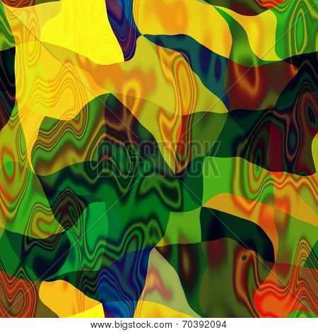 art abstract rainbow chaotic waves seamless pattern in Klimt style; background in green, blue, red, yellow, gold and orange colors