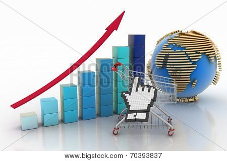 Sales growth chart. Presenting a getting better economy and increase of business income from the sale of commodities and services.
