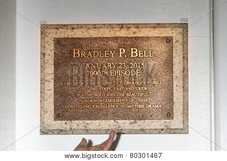 LOS ANGELES - JAN 14:  Bradley P. Bell Stage Plaque as the  Bold and Beautiful Celebrates 7000th Show at a CBS Television City on January 14, 2015 in Los Angeles, CA