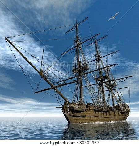French frigate Medusa, 1810 - 3D render