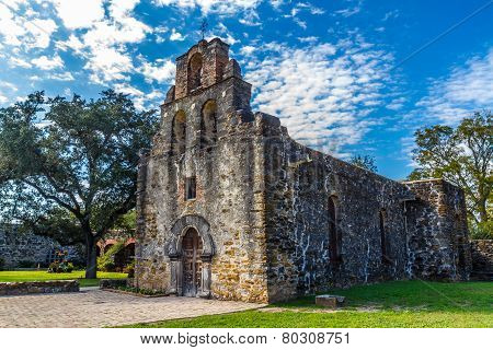 The Ornate Entrance to the Historic Old West Spanish Mission Espada, established in 1690