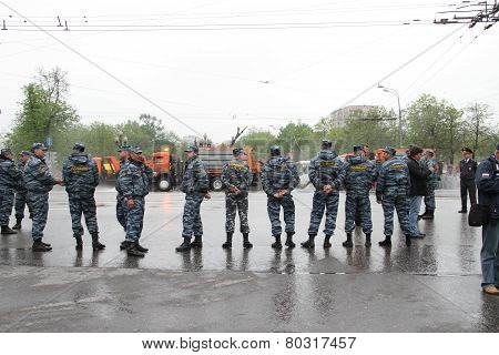 Staff Of The Russian Police Protects Political Procession