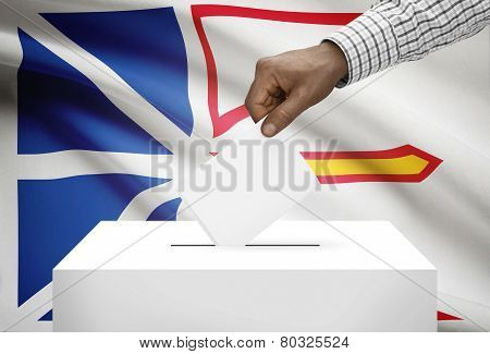 Voting Concept - Ballot Box With Canadian Province Flag On Background - Newfoundland And Labrador