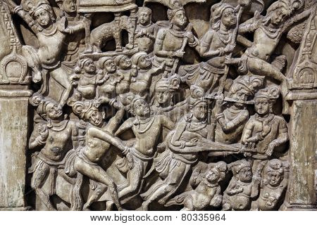 KOLKATA, INDIA - FEBRUARY 15:  Life scenes of Buddha, from 2th century found in Amaravati, Andhra Pradesh now exposed in the Indian Museum in Kolkata, on February 15, 2012