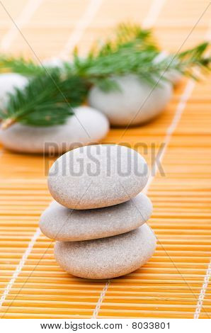 Spa Concept With Green Twig And Pebbels