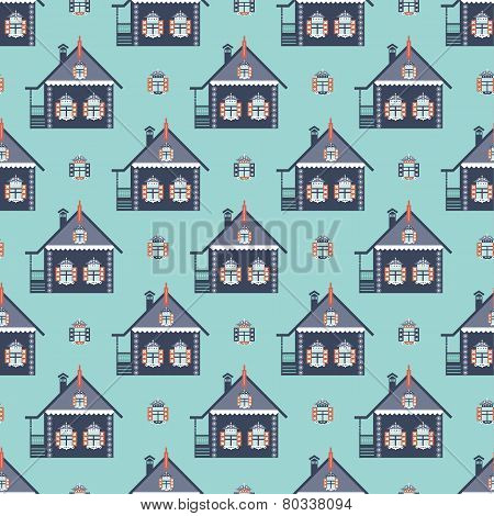 russian coutry house seamless pattern izba