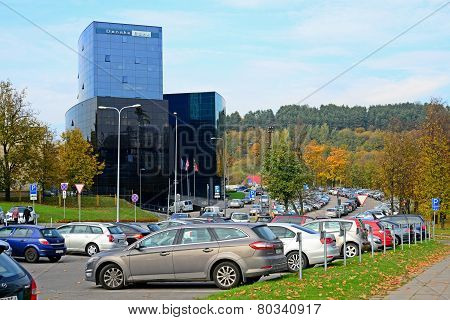 Vilnius City Street, Cars And Danske Bank View