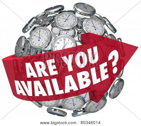 Are You Available question or meeting request on a red arrow around a sphere of clocks asking if you have time for a discussion