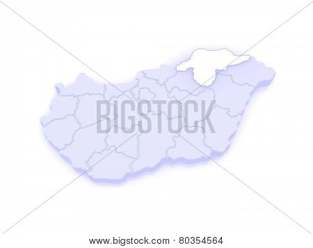 Map of Borsod-Abauj-Zemplen. Hungary. 3d