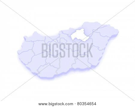 Map of Heves. Hungary. 3d