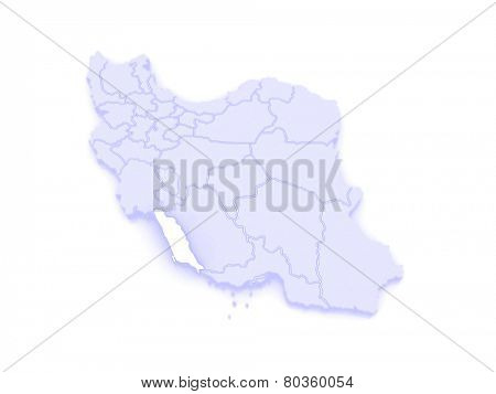 Map of Bushehr. Iran. 3d