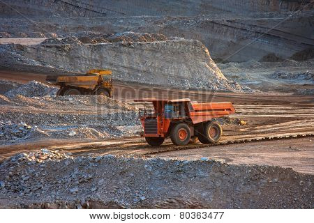Coal-preparation Plant. Big Mining Truck At Work Site Coal Transportation