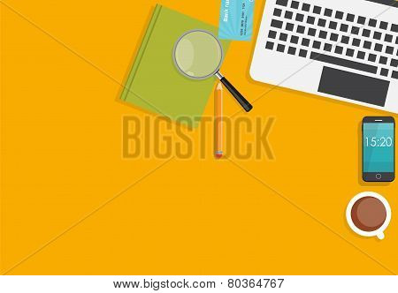 Working Place Modern Office Interior Flat Design Vector Illustra