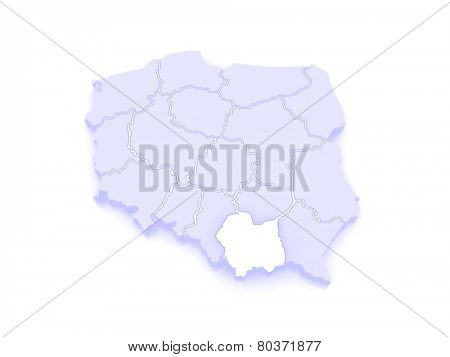 Map of Malopolska. Poland. 3d