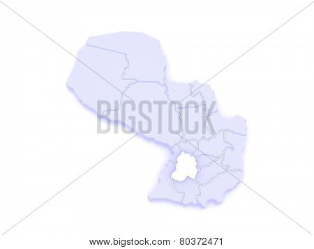 Map of Paraguari. Paraguay. 3d