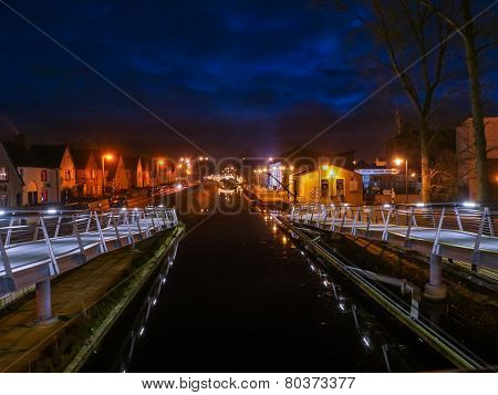 Pedastrian Bridge In Tullamore, Ireland At Night