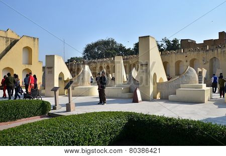 Jaipur, India - December 29, 2014: People Visit Jantar Mantar Observatory